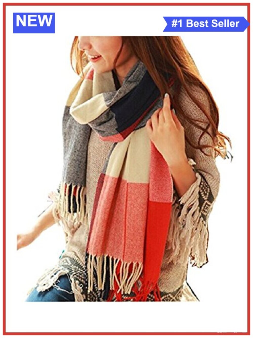Womens Oversized Plaid Winter Scarf Acrylic Long Shawl Wrap